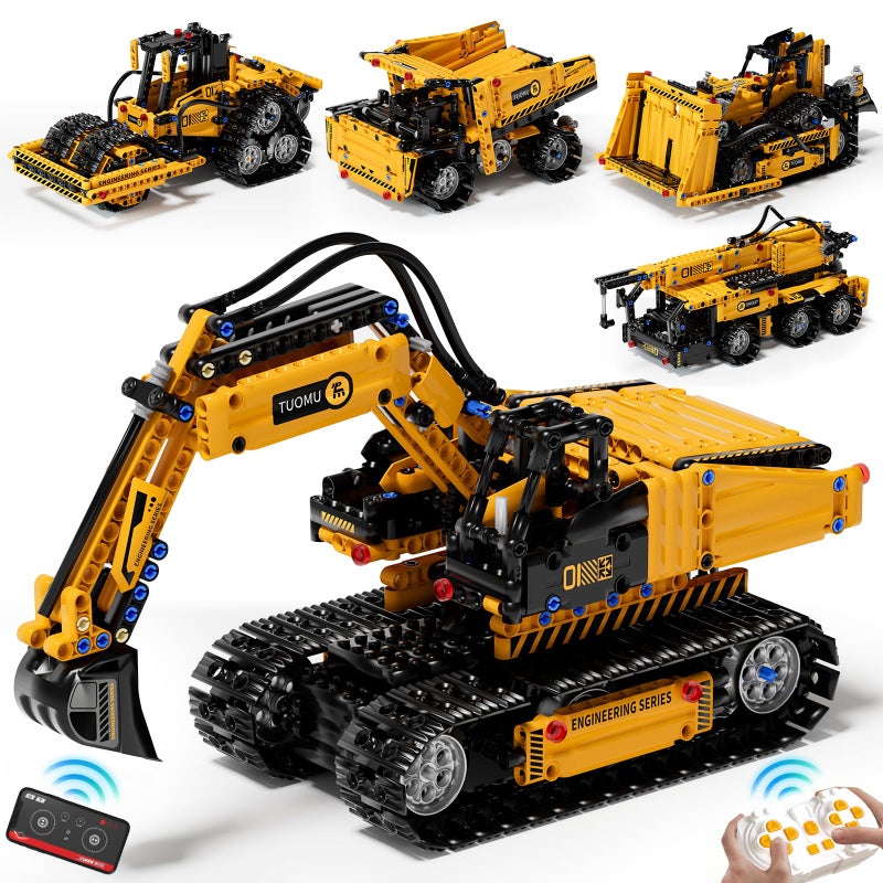 DOLIVE 5 in 1 STEM Building Block Set for Kids Ages 814 Remote Control and App Controlled ExcavatorCraneTruckBulldozerRoller Birthday Gift for 8 9 10 11 12 Years Old - Image 2