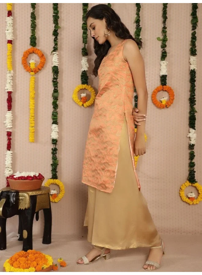 AKS Orange Banarasi Jacquard Straight Kurta