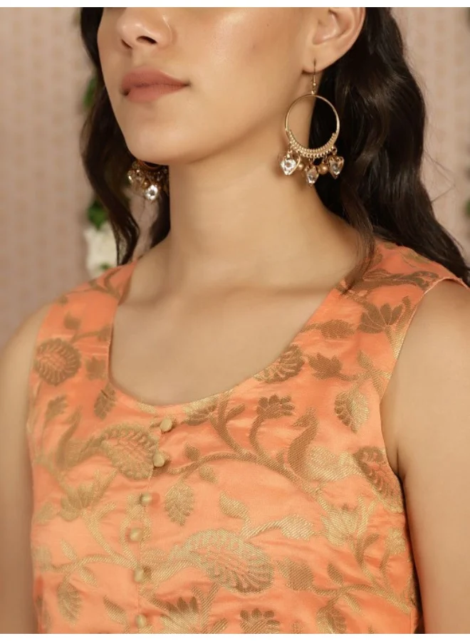 AKS Orange Banarasi Jacquard Straight Kurta