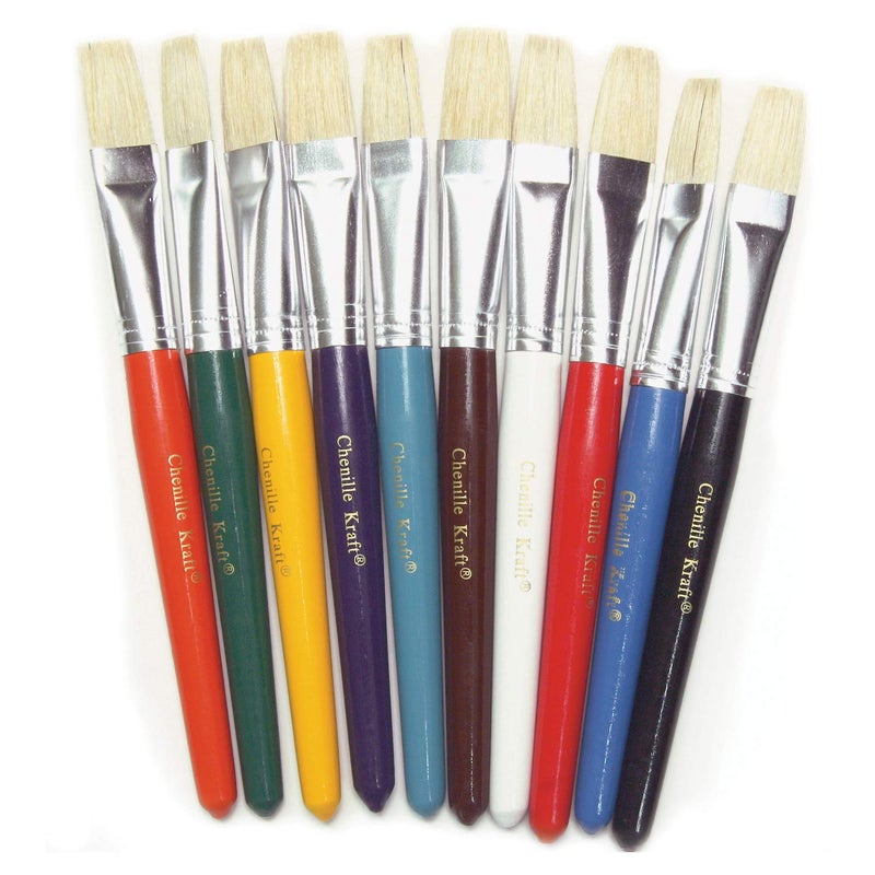 Creativity Street ChenilleKraft Color Coded Flat Stubby Brushes, Assorted Colors, Class Pack, 10/Set (5184) - Image 1