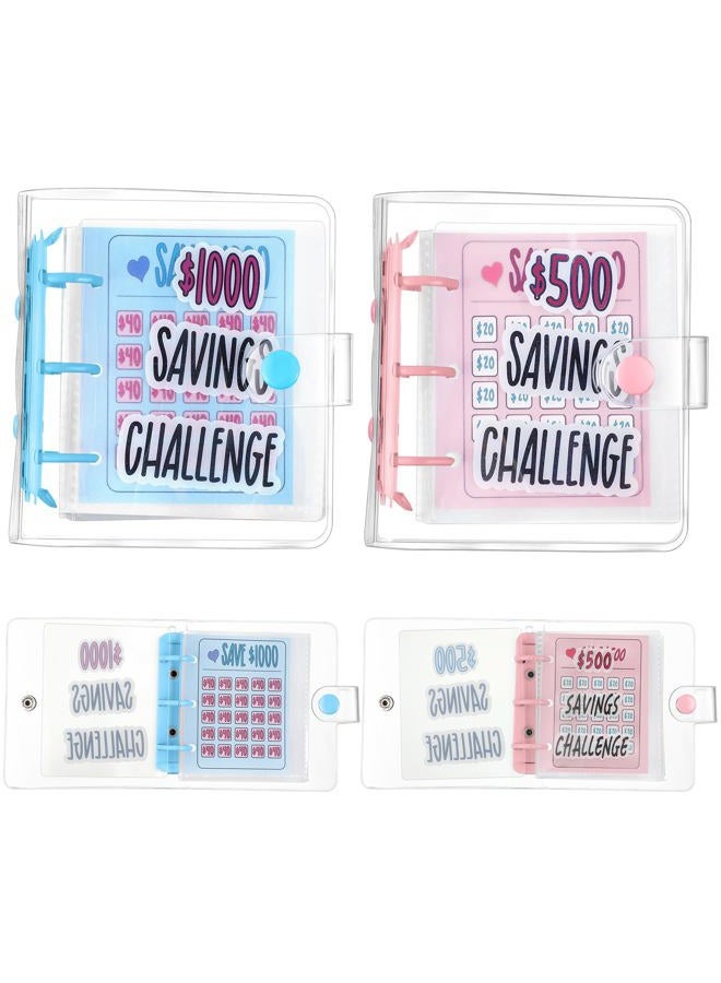 Noveread 2 Pcs 1000 Dollar Saving Challenge, Little Bitty Bucks 500 Savings Book, Mini Binder with Cash Envelopes, Cash Binder for Budgeting Reusable Budget Book (Pink and Blue) - Image 1