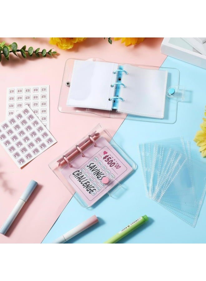 Noveread 2 Pcs 1000 Dollar Saving Challenge, Little Bitty Bucks 500 Savings Book, Mini Binder with Cash Envelopes, Cash Binder for Budgeting Reusable Budget Book (Pink and Blue) - Image 2