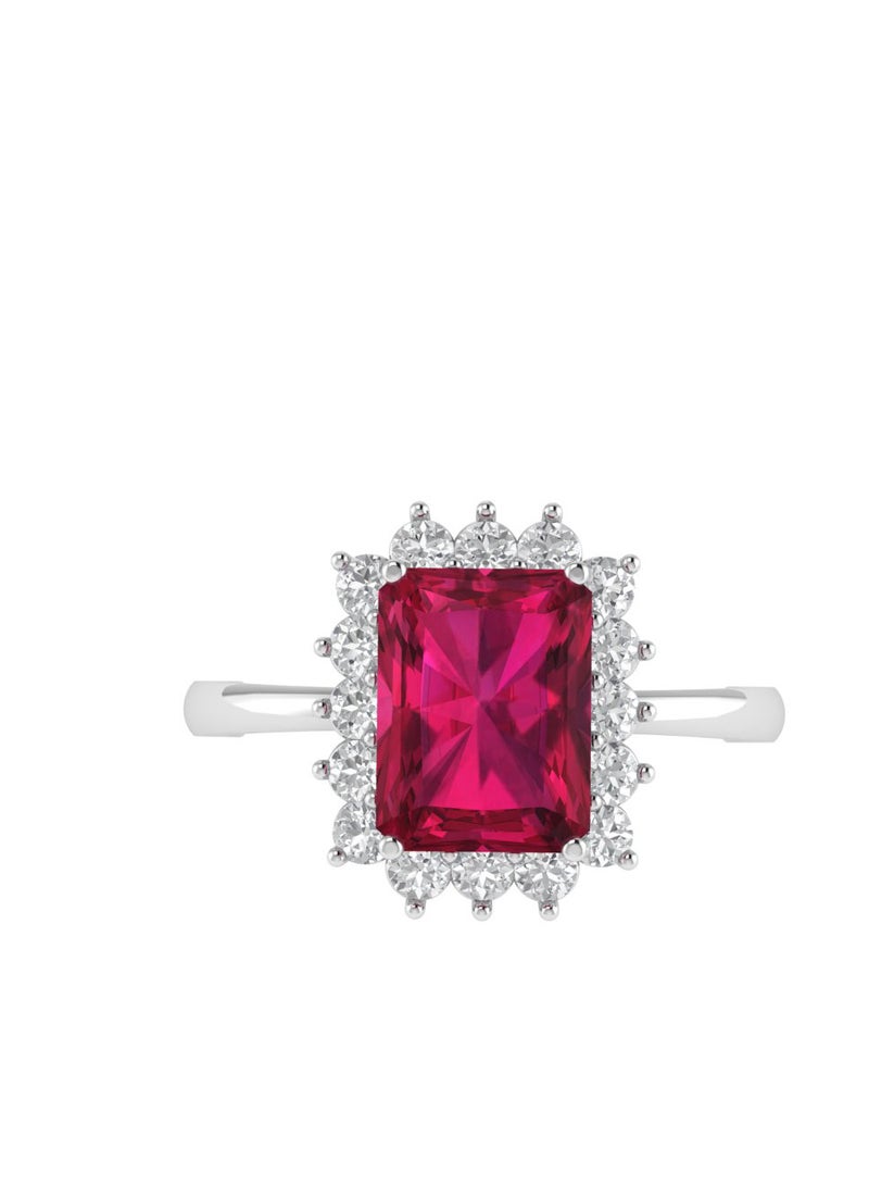 Capri Gold Diana Emerald-Cut Ruby and Sparkling Diamond Ring in 18K White Gold  - Image 1