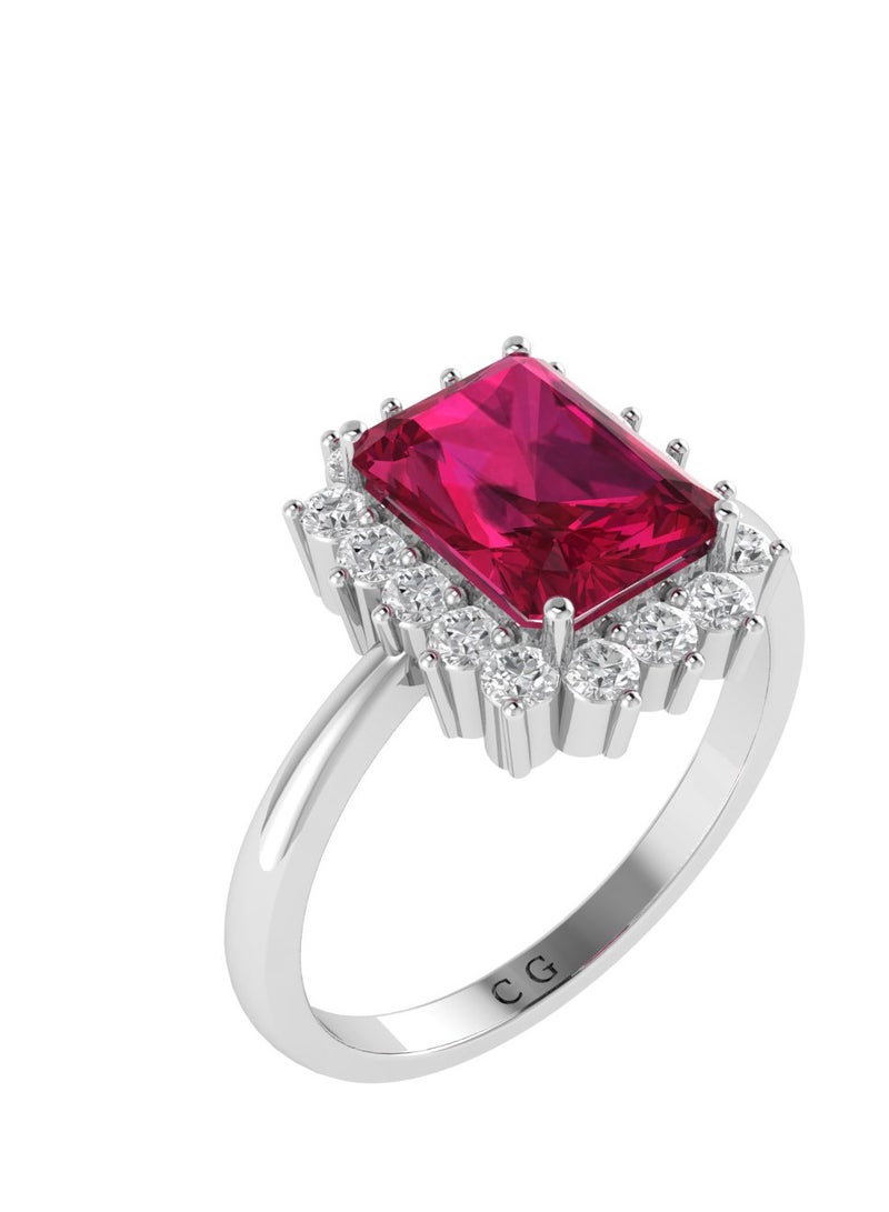 Capri Gold Diana Emerald-Cut Ruby and Sparkling Diamond Ring in 18K White Gold  - Image 2