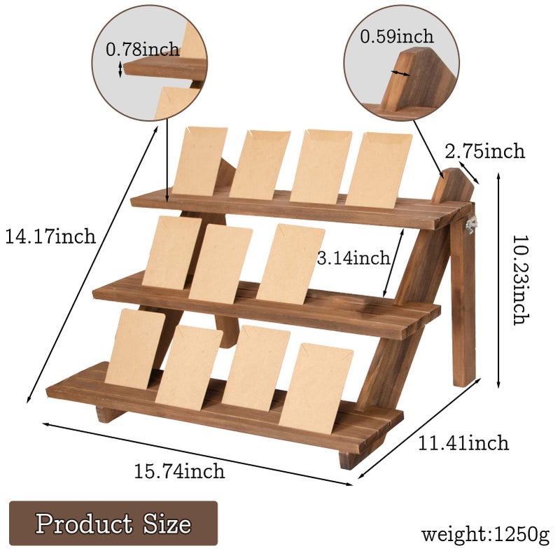 ZYP 51pcs 3-Tier Wood Earring Display Stand, Retail Jewelry Card Stand with Groove + 50 Cards Portable Ring Organizer Holder Showcase Racks for Business Home Using - Image 3