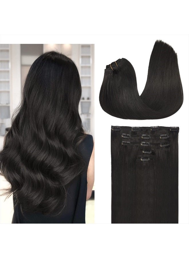 MAXITA Hair Extensions Clip in Human Hair, Natural Black 14 Inch 5pcs 75g, MAXITA Clip in Hair Extensions Real Human Hair Extensions Straight Natural Remy Hair Extensions for Woman - Image 1