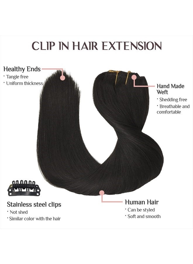 MAXITA Hair Extensions Clip in Human Hair, Natural Black 14 Inch 5pcs 75g, MAXITA Clip in Hair Extensions Real Human Hair Extensions Straight Natural Remy Hair Extensions for Woman - Image 3