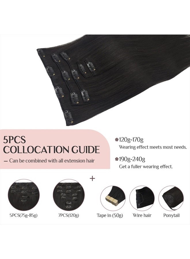 MAXITA Hair Extensions Clip in Human Hair, Natural Black 14 Inch 5pcs 75g, MAXITA Clip in Hair Extensions Real Human Hair Extensions Straight Natural Remy Hair Extensions for Woman - Image 5