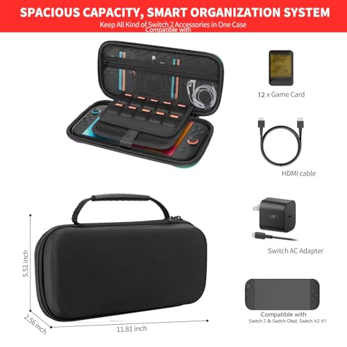 PSS Carrying Case Compatible with Nintendo Switch 2 Model(2025), Portable Hard Shell Pouch Game Travel Bag for Switch 2 Accessories Holds 12 Game Cartridge Slots (Black) - Image 3