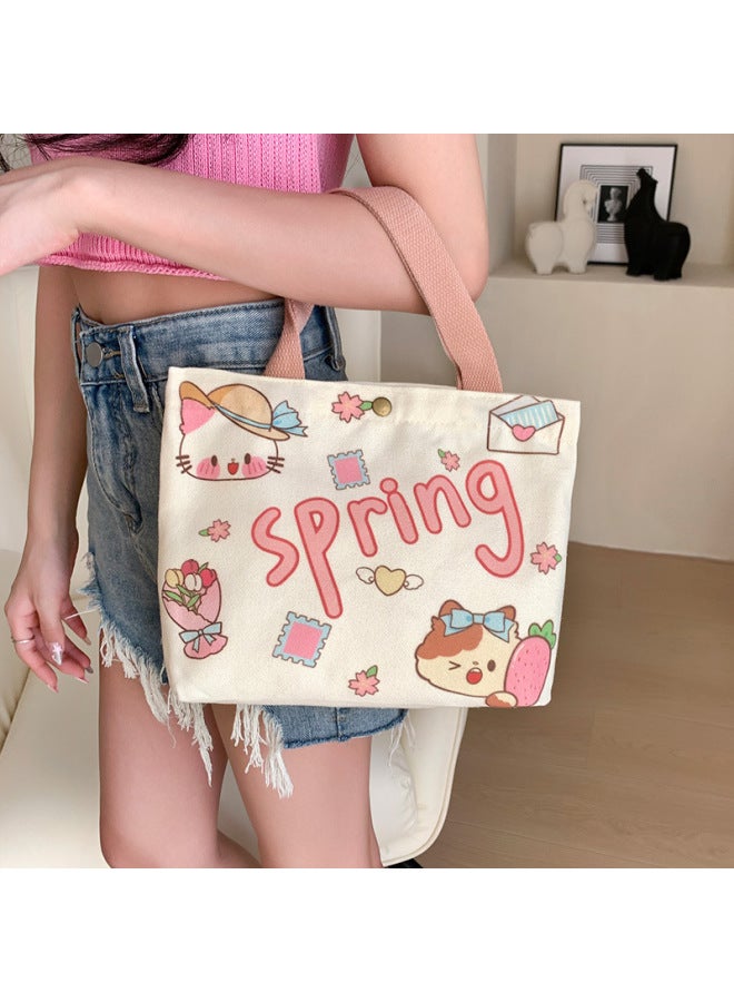 Canvas Bag Women's 2024 Hand Bag College Students Work Lunch Box Bag Mini Handbag A Generation Of Hair-Color:Brown Bear Style-beige  - Image 4