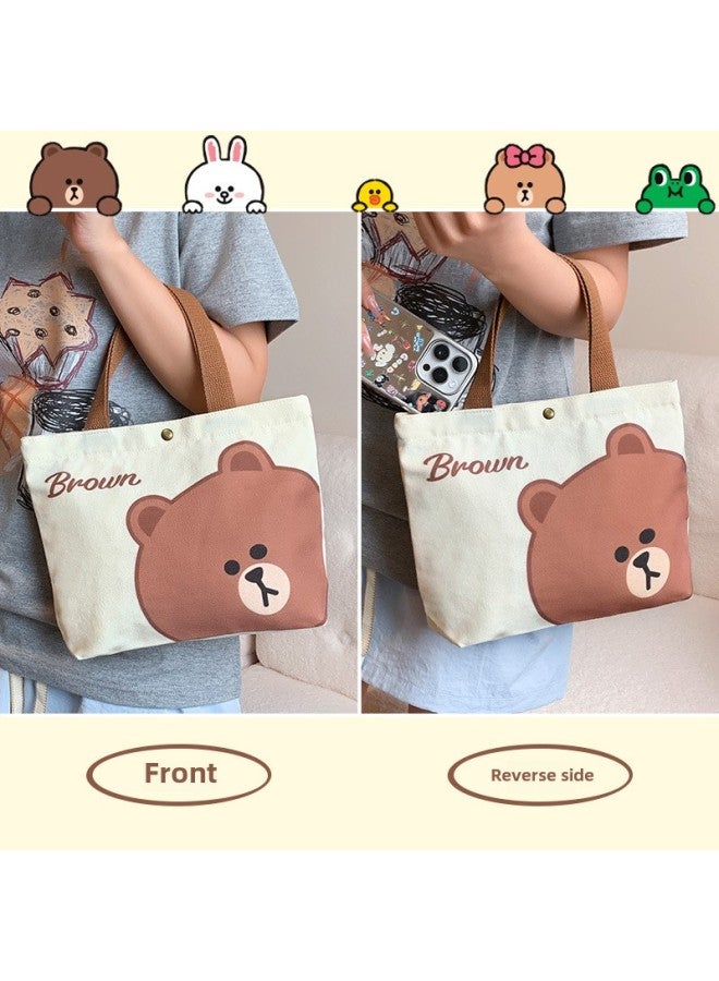 Canvas Bag Women's 2024 Hand Bag College Students Work Lunch Box Bag Mini Handbag A Generation Of Hair-Color:Brown Bear Style-beige  - Image 1