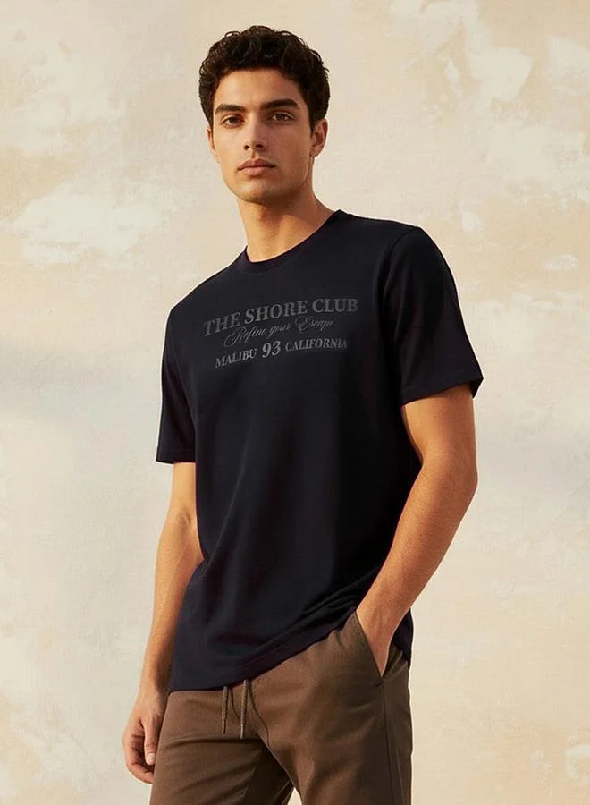 سبلاش فيڤ Men Slim Fit Crew Neck Short Sleeves Typographic Print T shirt
