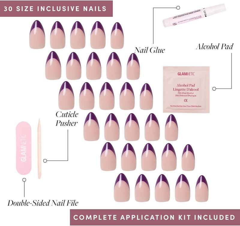 Glamnetic Modern practical shape Press On Nails - Plum | Semi-Transparent Dark Purple French Tip Short Almond Fake Nails in a Glossy Finish, Salon Quality | 15 Sizes - 30 Nail Kit Cost effective fine quality - Image 4