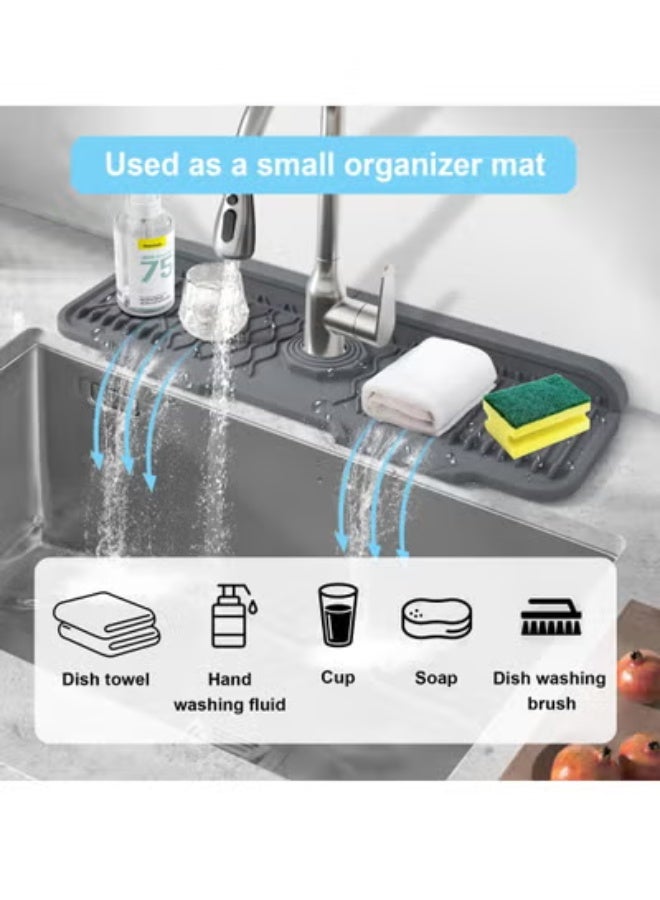 Peachjoy Faucet Mat, Kitchen Sink Splash Guard, 5°slope Anti-Slip Silicone Faucet Handle Drip Catcher Tray, Kitchen Accessories Sink Mat Sink Protectors for Bathroom (43.3*15*0.2 cm, Height: 1.5cm) - Image 4