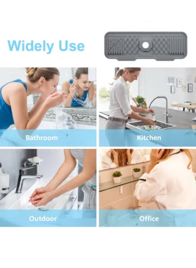 Peachjoy Faucet Mat, Kitchen Sink Splash Guard, 5°slope Anti-Slip Silicone Faucet Handle Drip Catcher Tray, Kitchen Accessories Sink Mat Sink Protectors for Bathroom (43.3*15*0.2 cm, Height: 1.5cm) - Image 5