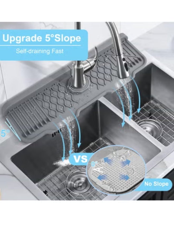 Peachjoy Faucet Mat, Kitchen Sink Splash Guard, 5°slope Anti-Slip Silicone Faucet Handle Drip Catcher Tray, Kitchen Accessories Sink Mat Sink Protectors for Bathroom (43.3*15*0.2 cm, Height: 1.5cm) - Image 2