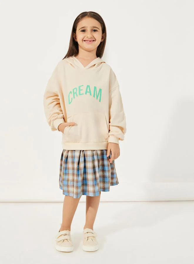 Styli Pocket Front Hooded Dress with Checked Print