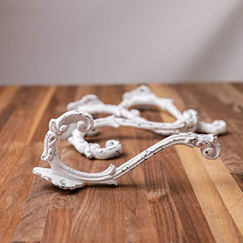 CRAFTSMAN ROAD Vintage Cast Iron Wall Hooks (Antique White Finish, Set of 4) - Rustic, Farmhouse, Shabby Chic, French Country Coat Hooks | Great for Coats, Bags, Towels, Hats | French Slender - Image 5