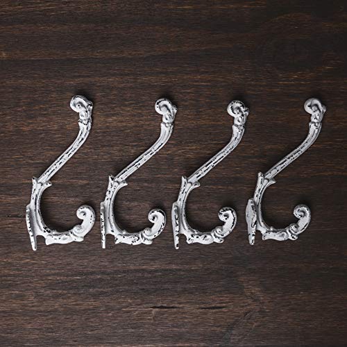 CRAFTSMAN ROAD Vintage Cast Iron Wall Hooks (Antique White Finish, Set of 4) - Rustic, Farmhouse, Shabby Chic, French Country Coat Hooks | Great for Coats, Bags, Towels, Hats | French Slender - Image 2