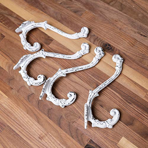 CRAFTSMAN ROAD Vintage Cast Iron Wall Hooks (Antique White Finish, Set of 4) - Rustic, Farmhouse, Shabby Chic, French Country Coat Hooks | Great for Coats, Bags, Towels, Hats | French Slender - Image 4