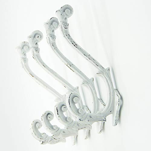 CRAFTSMAN ROAD Vintage Cast Iron Wall Hooks (Antique White Finish, Set of 4) - Rustic, Farmhouse, Shabby Chic, French Country Coat Hooks | Great for Coats, Bags, Towels, Hats | French Slender - Image 3