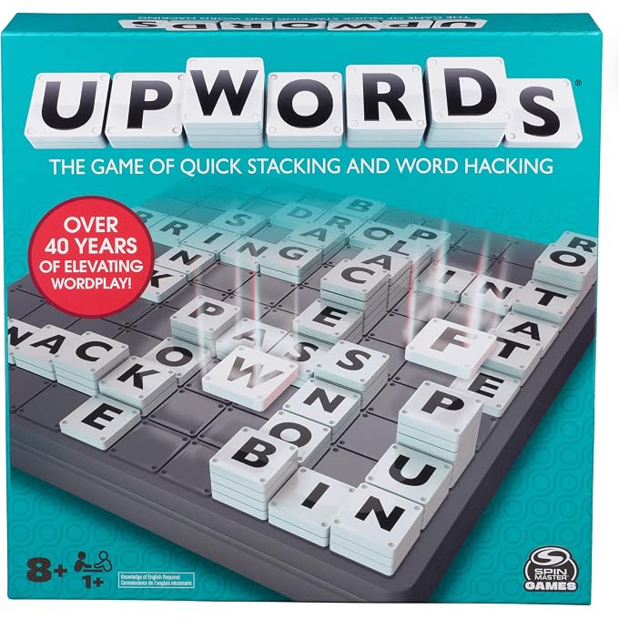 Spin Master Games , Upwords, The Stackable Word Game: 2023 Edition, Includes Rotating Board & Letter Tiles, Classic Crossword Activity for Kids & Family, 3-6 Players, for Ages 8+ - Image 1