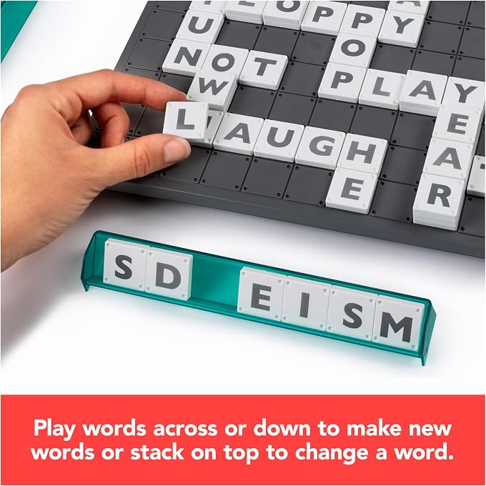 Spin Master Games , Upwords, The Stackable Word Game: 2023 Edition, Includes Rotating Board & Letter Tiles, Classic Crossword Activity for Kids & Family, 3-6 Players, for Ages 8+ - Image 3