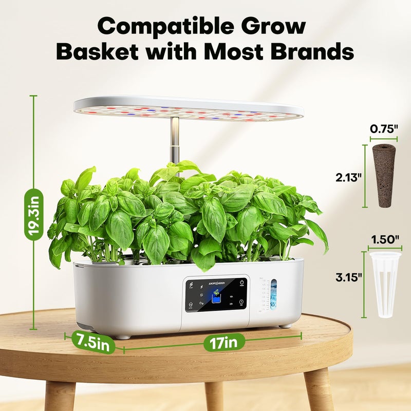 Ahopegarden Hydroponics Growing System Kit Indoor Herb Garden with Grow Light 12 Pods, with LCD Touch Panel Hydroponic Planter, Planting Height Up to 17", Grower Harvest Fresh Veggie Lettuce, White - Image 5