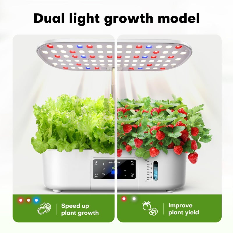 Ahopegarden Hydroponics Growing System Kit Indoor Herb Garden with Grow Light 12 Pods, with LCD Touch Panel Hydroponic Planter, Planting Height Up to 17", Grower Harvest Fresh Veggie Lettuce, White - Image 3