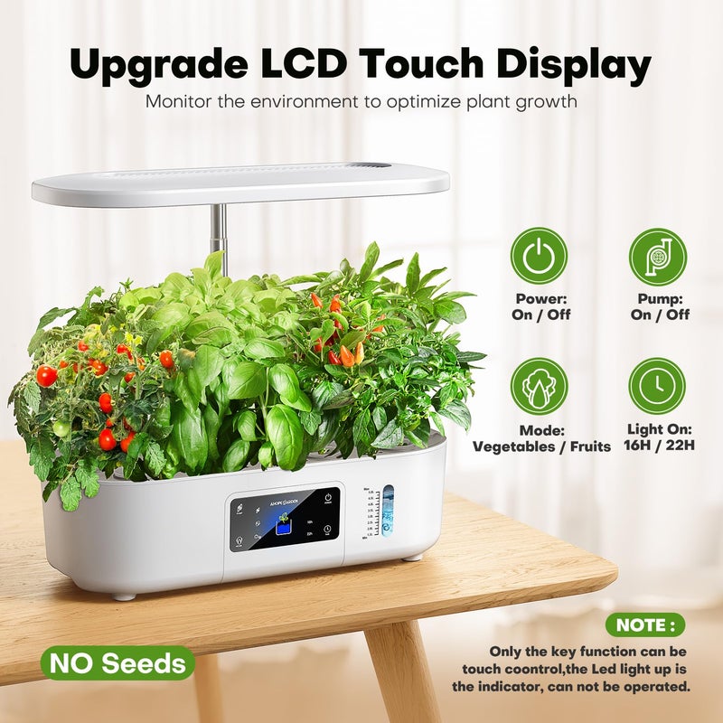Ahopegarden Hydroponics Growing System Kit Indoor Herb Garden with Grow Light 12 Pods, with LCD Touch Panel Hydroponic Planter, Planting Height Up to 17", Grower Harvest Fresh Veggie Lettuce, White - Image 4