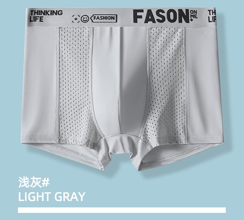 Summer Mens Ice Silk Breathable Underwear Boxer Briefs Light Gray (single strip without box) 