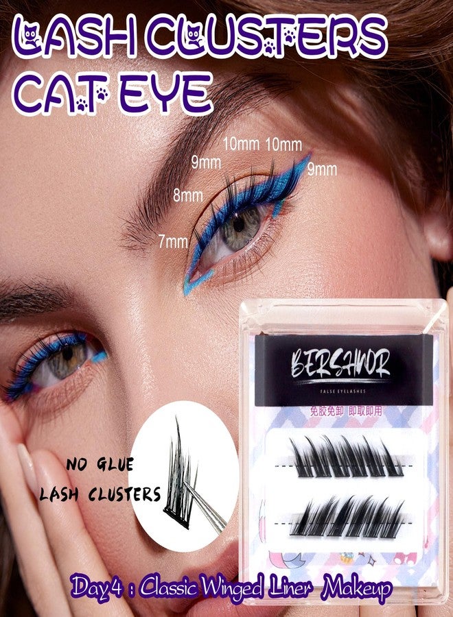 BERSHNOR Self Adhesive Fox Eye Lash Clusters for Cat Eye, Press On Eyelashes No Glue Needed, Self Stick Cat Fake Lashes Glue-Free - Image 2