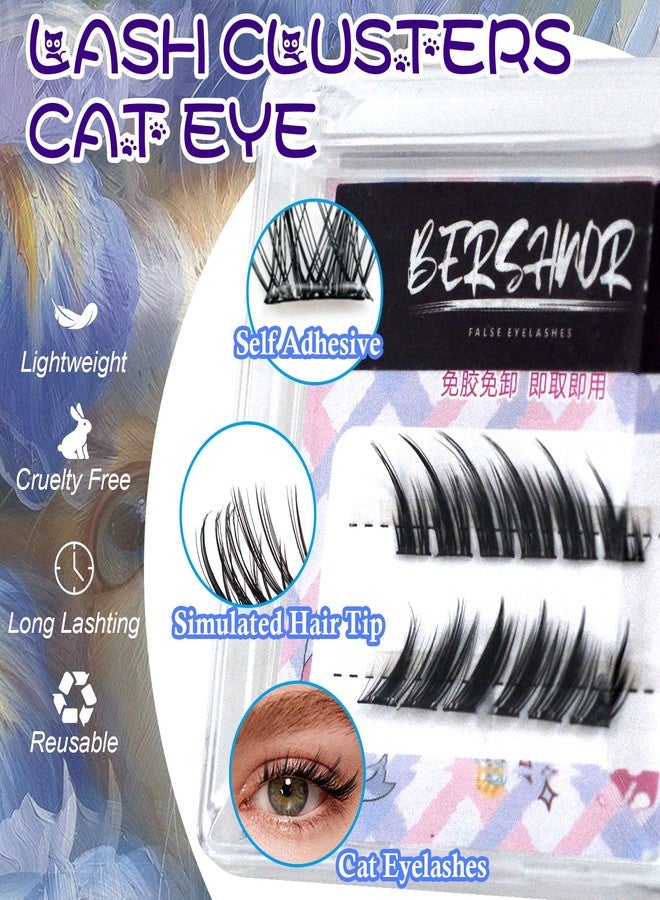 BERSHNOR Self Adhesive Fox Eye Lash Clusters for Cat Eye, Press On Eyelashes No Glue Needed, Self Stick Cat Fake Lashes Glue-Free - Image 4