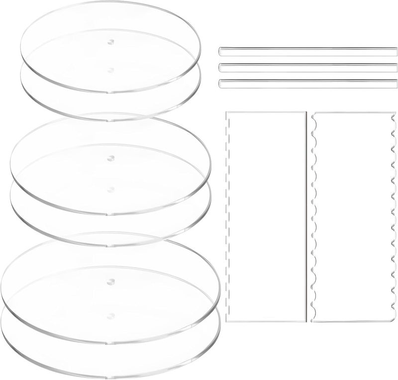 Acrylic Cake Decorating Tools Set: 6 Discs, 2 Scrapers & 3 Center Dowels for Wedding & Party Cakes - Image 1