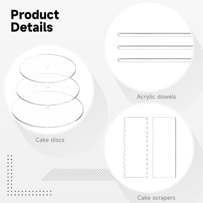Acrylic Cake Decorating Tools Set: 6 Discs, 2 Scrapers & 3 Center Dowels for Wedding & Party Cakes - Image 2