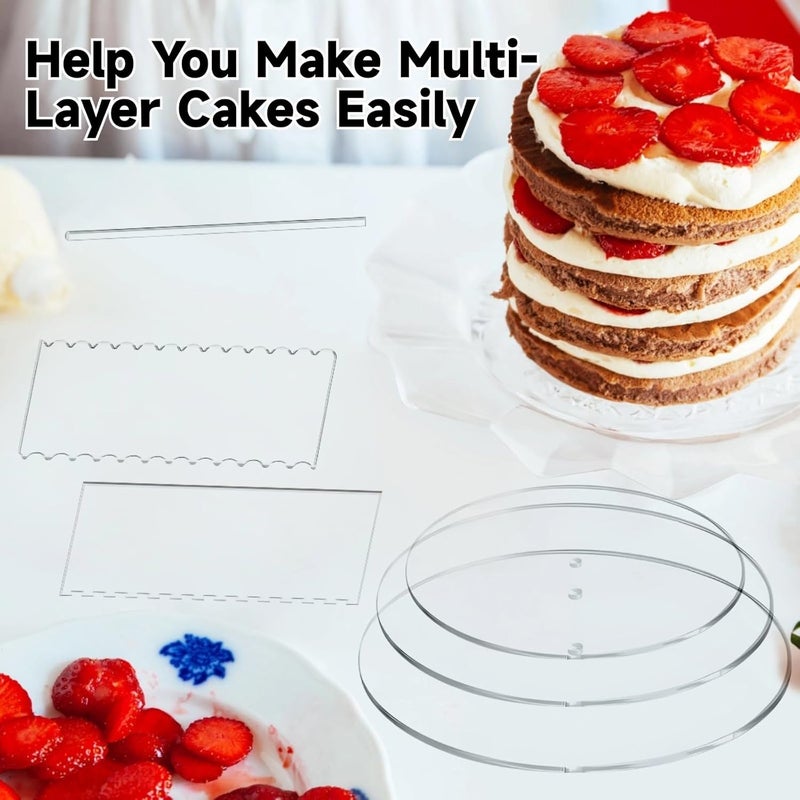 Acrylic Cake Decorating Tools Set: 6 Discs, 2 Scrapers & 3 Center Dowels for Wedding & Party Cakes - Image 5