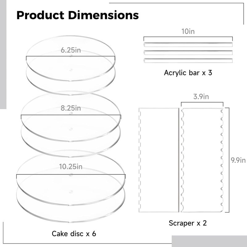 Acrylic Cake Decorating Tools Set: 6 Discs, 2 Scrapers & 3 Center Dowels for Wedding & Party Cakes - Image 3