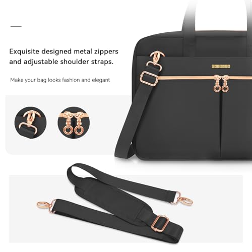 Ferkurn Laptop Bag Case 17 17.3 Inch Women Men Computer Bag Compatible with HP Envy Pavilion Omen/LG Gram/MSI/Dell XPS/Thinkpad/TUF Vivobook/Acer, Shoulder Strap Messenger Briefcase, Black - Image 2