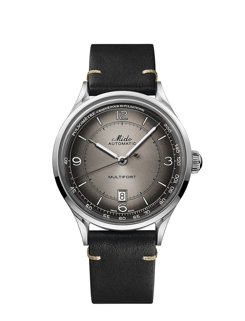 MIDO Multifort Patrimony - Swiss Automatic Watch for Men - Anthracite Dial - Case 40mm Stainless Steel - Black Leather Strap - M0404071606000 - Image 5