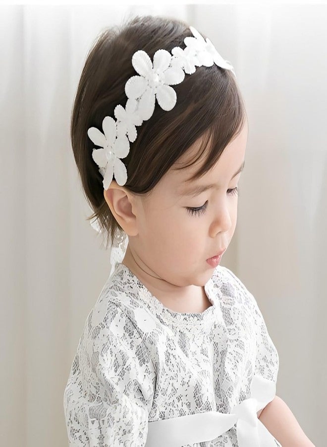 SYGA Baby Girl's Flower Headband Soft & Stretchable Fabric Hairband for Infants, Toddlers, Little Princesses (0-3 Years White) - Image 1