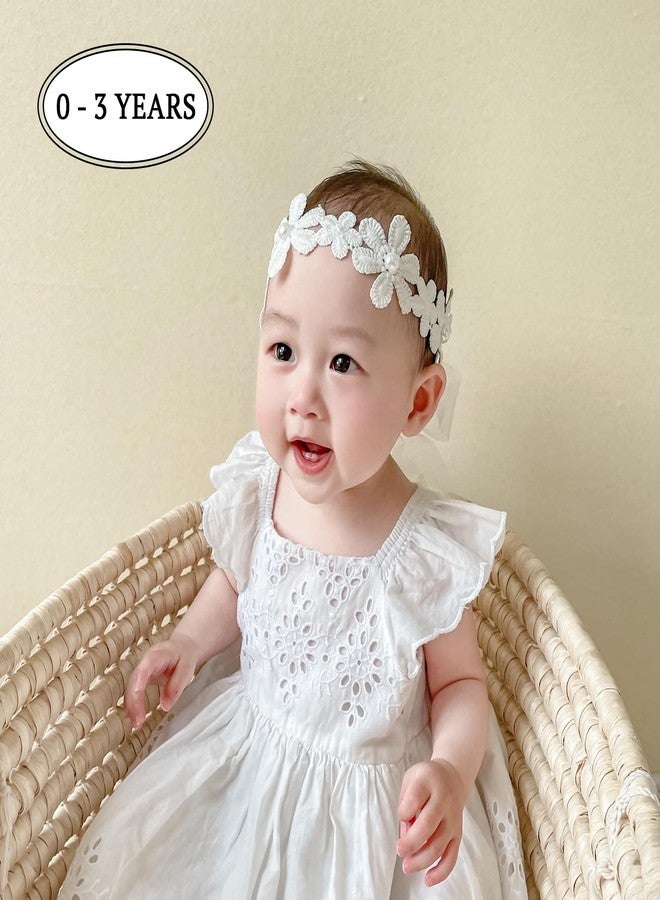SYGA Baby Girl's Flower Headband Soft & Stretchable Fabric Hairband for Infants, Toddlers, Little Princesses (0-3 Years White) - Image 2