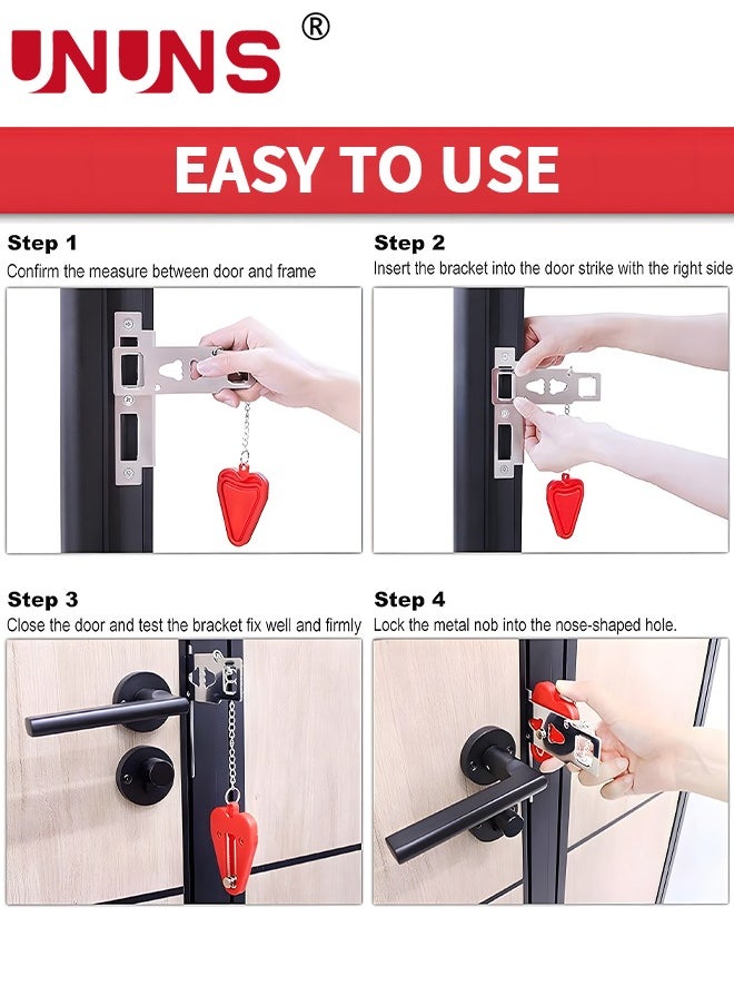 UNUNS Portable Door Lock,Home Security Door Locker Devices And Door Stopper,Dual Protection Security Door Kit,Door Stopper Self Defensey Tools For Hotel Travel Home Apartment House,2pcs  - Image 4