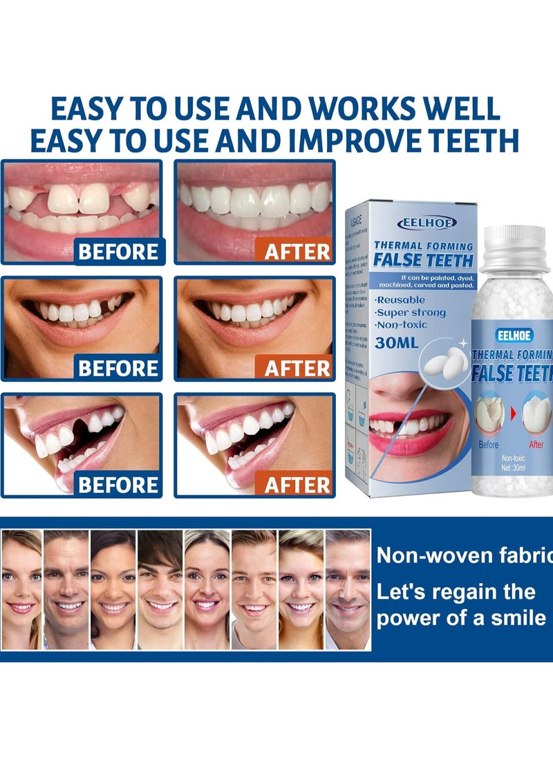EELHOE - Thermal Forming False Teeth,Temporary Tooth Repair Beads Reusable Teeth Filling Replacement for Chipped Teeth,Thermal Beads for Missing & Broken Tooth Fake Teeth Non Toxic Tooth Repair Kit 30ml - Image 1