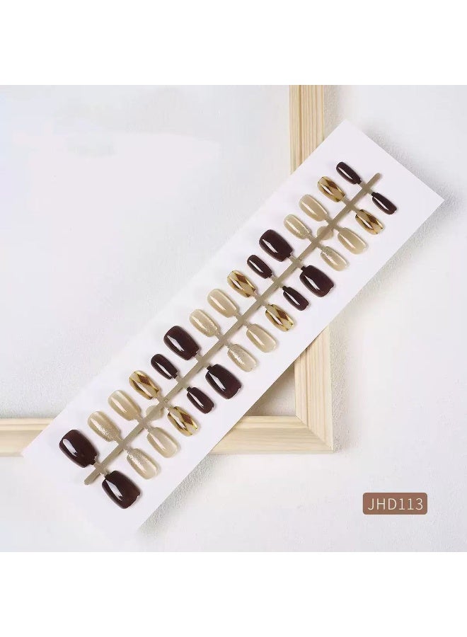 Goolsky Autumn Winter Maillard Cat Eye Short Press-on Nails for Cozy Seasonal Feel - Image 2