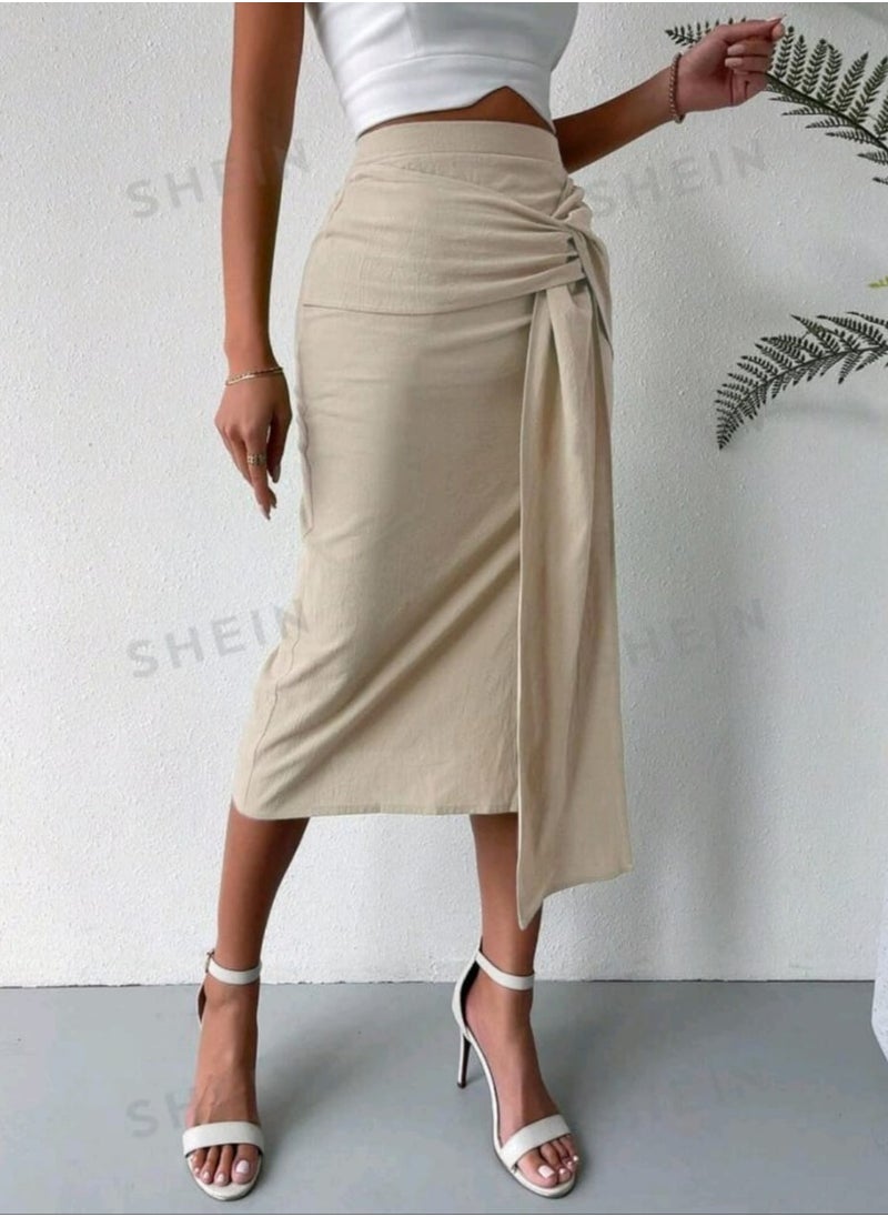 Shein SHEIN VCAY Solid Twist Front Split Thigh Skirt  - Image 4