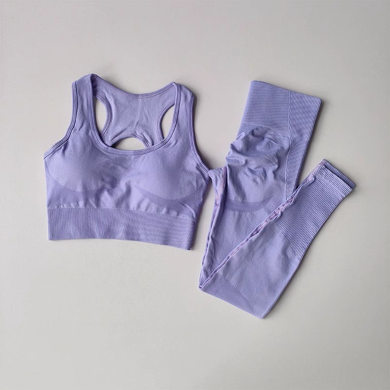 Seamless Womens Sportswear Yoga Fitness Set Blue  - Image 3
