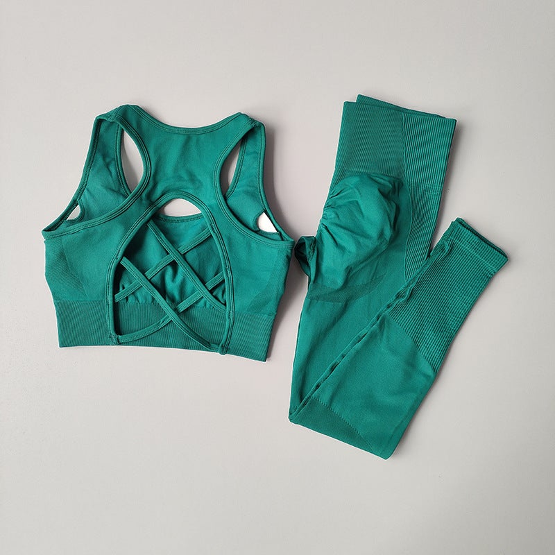Seamless Womens Sportswear Yoga Fitness Set Blue  - Image 2