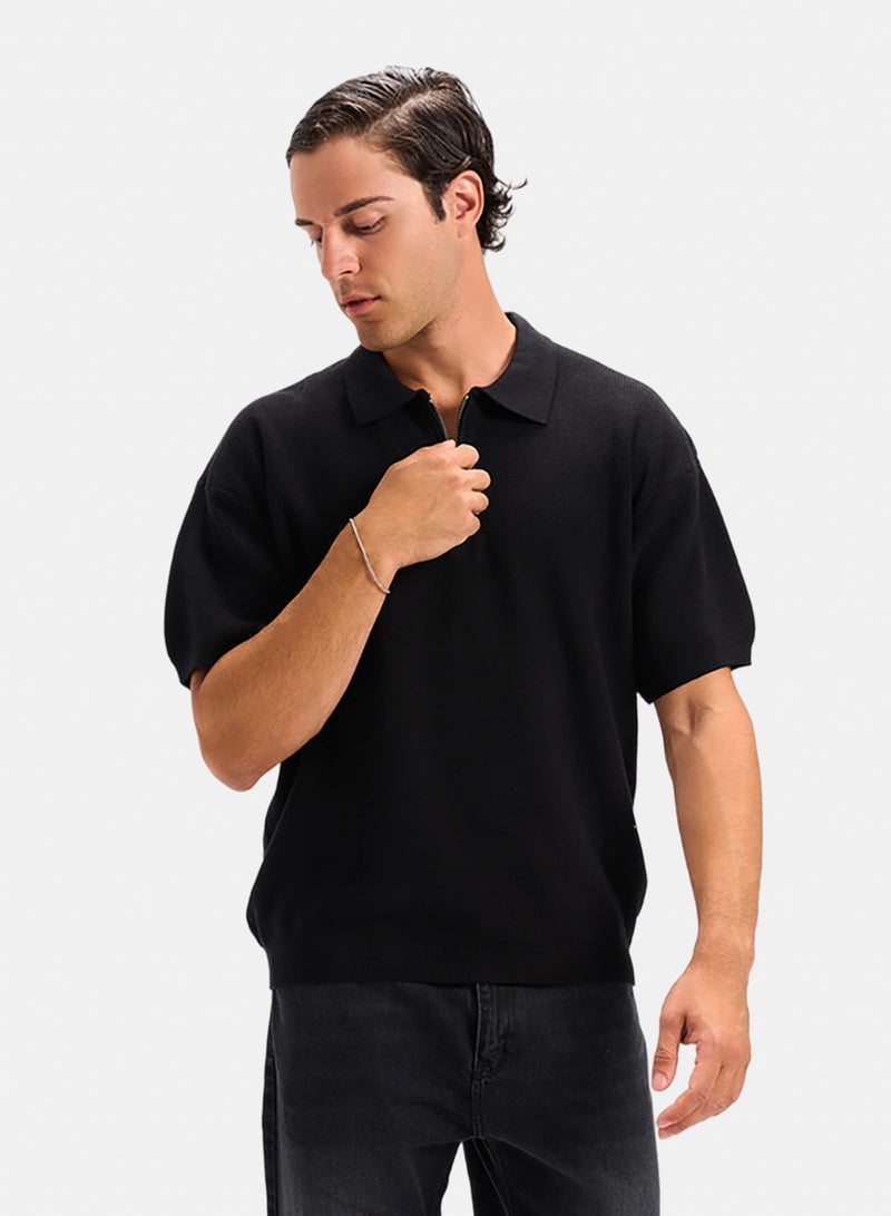 bowline Black Basic Quarter Zipper T-shirt - Image 1