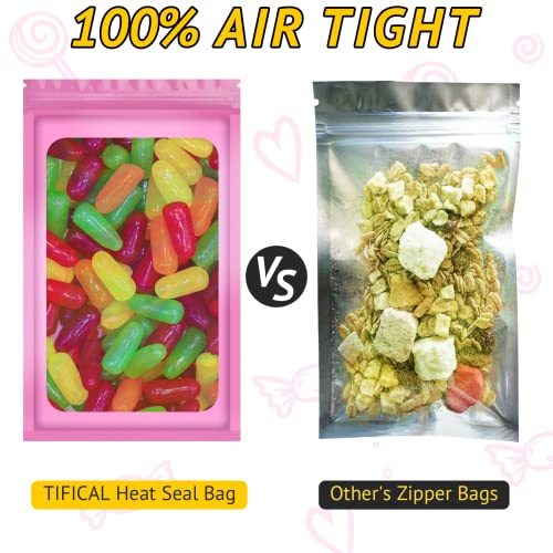TIFICAL 100 PCS Holographic Bags, Smell Proof Bag, Resealable Gift Bags, Clear Bags for Food Storage, Party Favor Bag, Mylar Sample Bag for Jewelry, Lipgloss, Eyelash | Pink, 4x6 Inch - Image 5