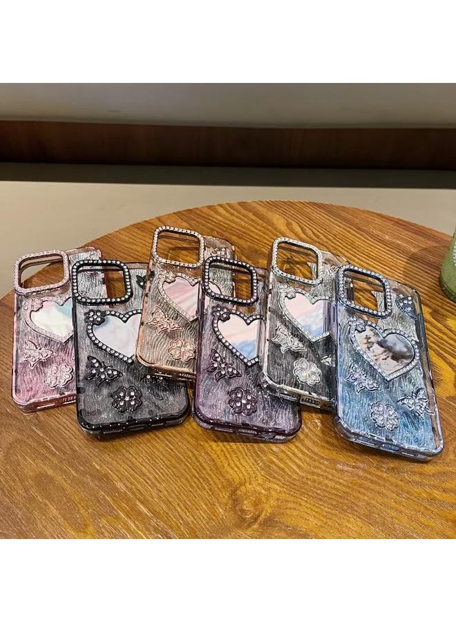 erorex Case For iPhone 13 Pro Heart-shaped Mirror Diamond Glitter Phone Case - Image 2